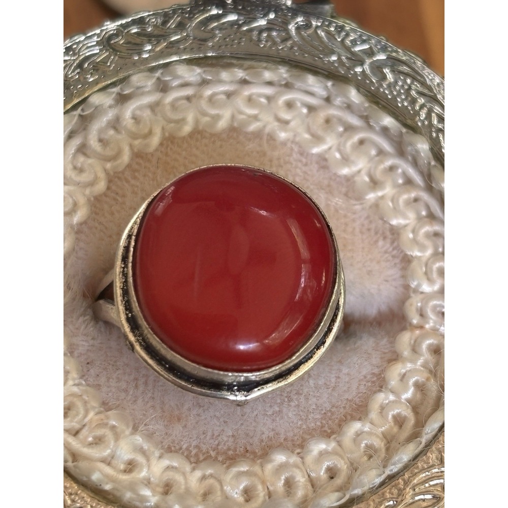 Vintage Elegant red stone ring SILVER 925  stamp ANTIQUE size 7.75